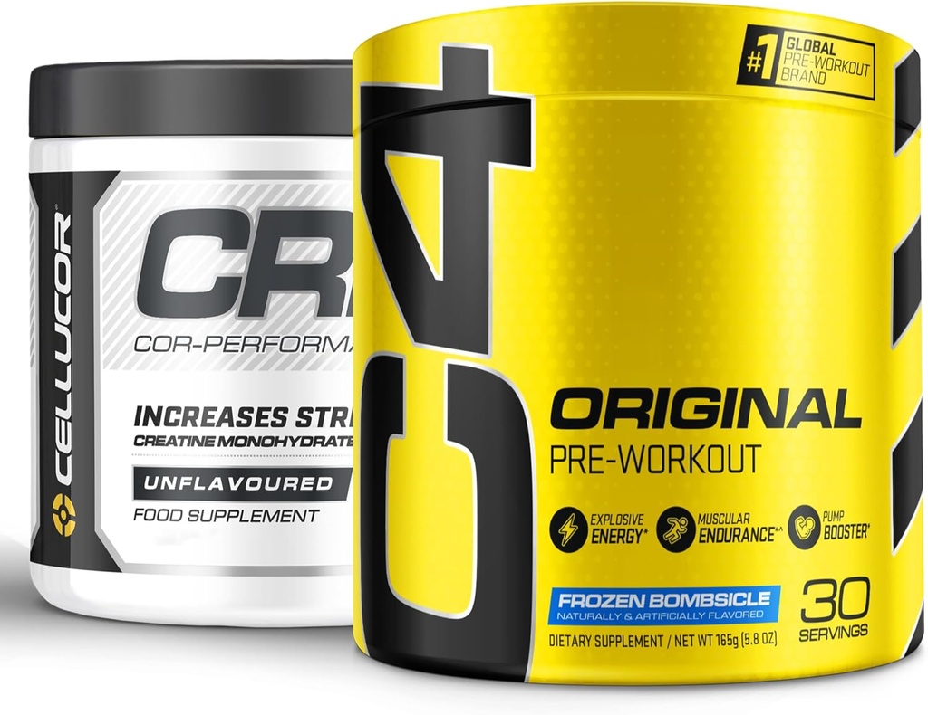 Cellucor Pre Workout & Kreatiin Bundle, C4 Original Pre Workout Powder, Frozen Bombsicle, 30 Servings + Cor Performance Creatine Powder, 72 Servings
