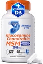 Glükoosamiin Chondroitin MSM + Vitamiin D3 | Shellfish-Free Joint Support Supplement for Mobility, Paindlikkus ja Luude Tervis | Mitte-GMO, Gluteenivaba, Sojavaba – 7-in-1 valem meestele ja naistele