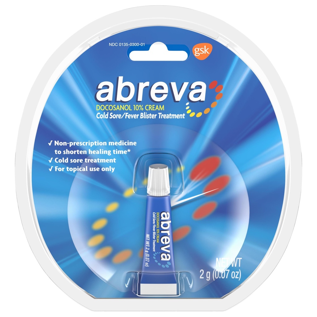 Abreva dokosanool 10% Cream Tube, FDA heakskiidetud ravi külma valu / palaviku blister, 2 grammi