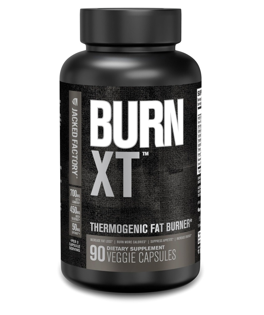 Jacked Factory Burn XT Black Thermogenic Fat Burner - Kaalulangus täiendada, isu vähendav, Nootropic Energy Booster | Teekriin, atsetüül L-karnitiin, roheline tee ekstrakt - 90 Veg Dieet pillid
