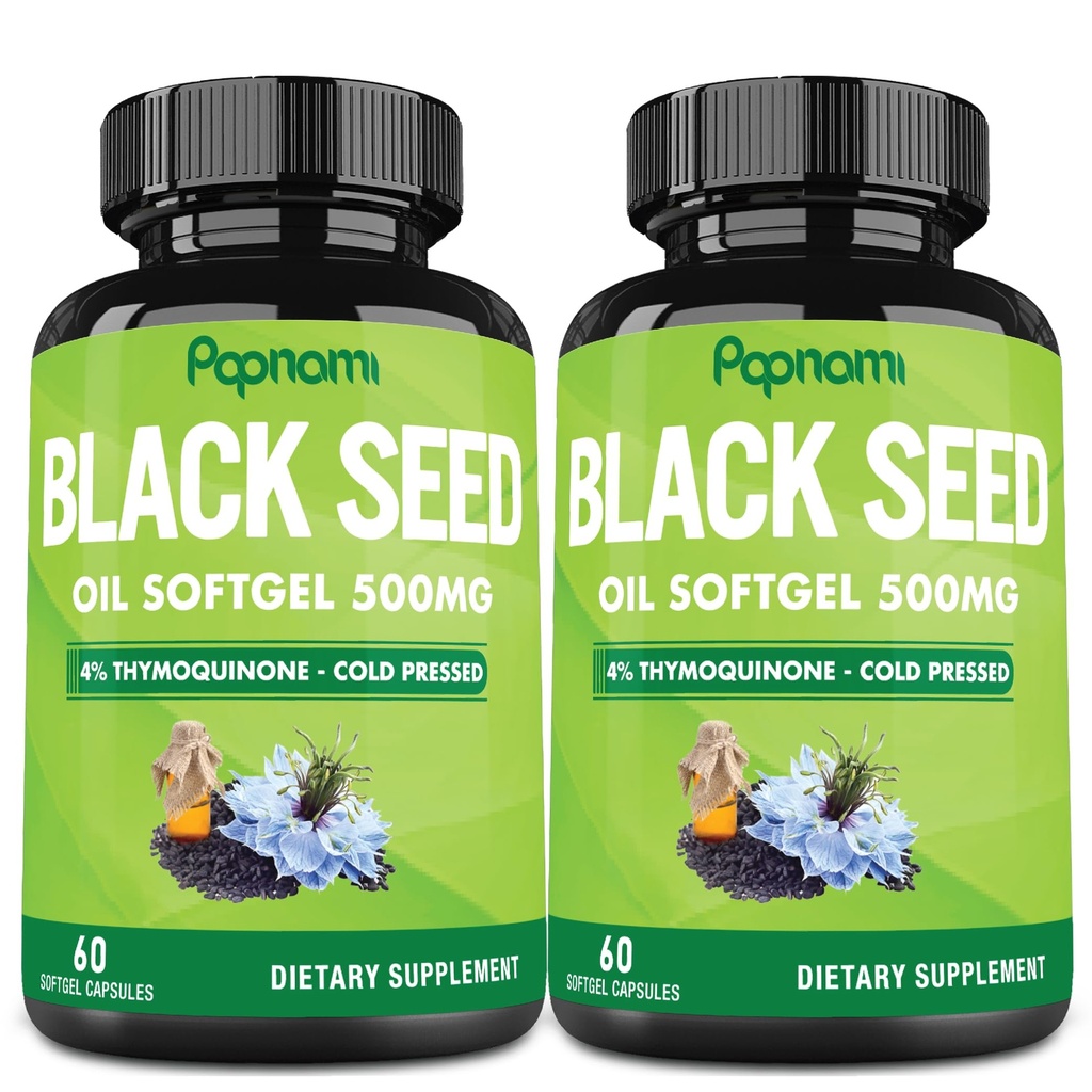 Premium Black Seed Oil Softgel kapslid - 2 pakendit 60 loeb 500mg - 4 kuu pakkumine immuunsuse, vereringe, seedetrakti, naha, juuste ja keha haldamise jaoks