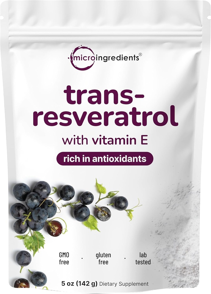 Puhas Trans-Resveratrooli pulber E-vitamiiniga, 5 Ounce, 2 in 1 valem, mikroniseeritud pulber paremaks imendumiseks, Premium Resveratrooli lisand, Super Antioksüdant