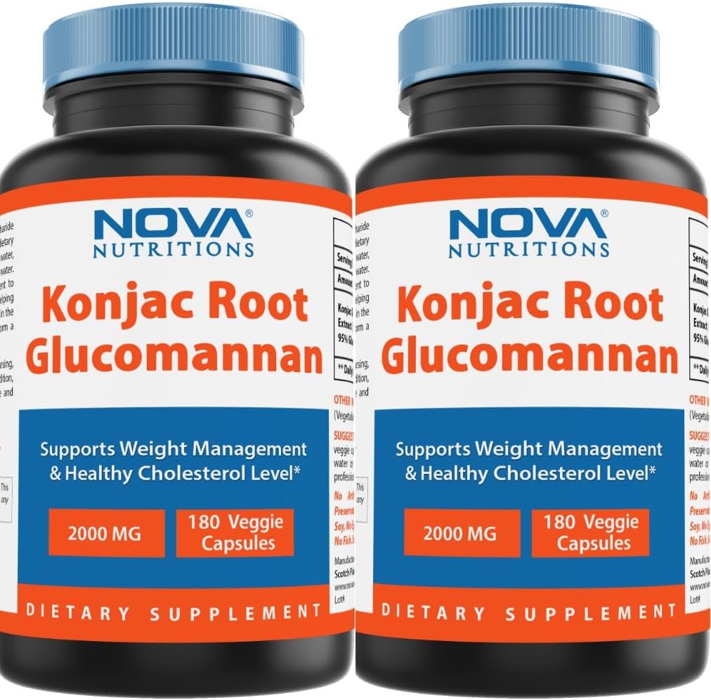 Nova Nutritions 2 Pack Konjac Juur Glucomannan Kapslid 2000 mg/ Serving Veggie Caps 180 Arv ( kokku 360 kapslit)