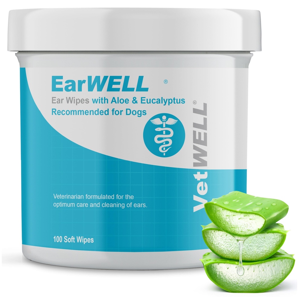 EarWELL by VetWELL Dog EarWELL Dog Earwipes - Otic Cleaning Wipes for Infections and Controlling Earodor in Pets - 100 Count