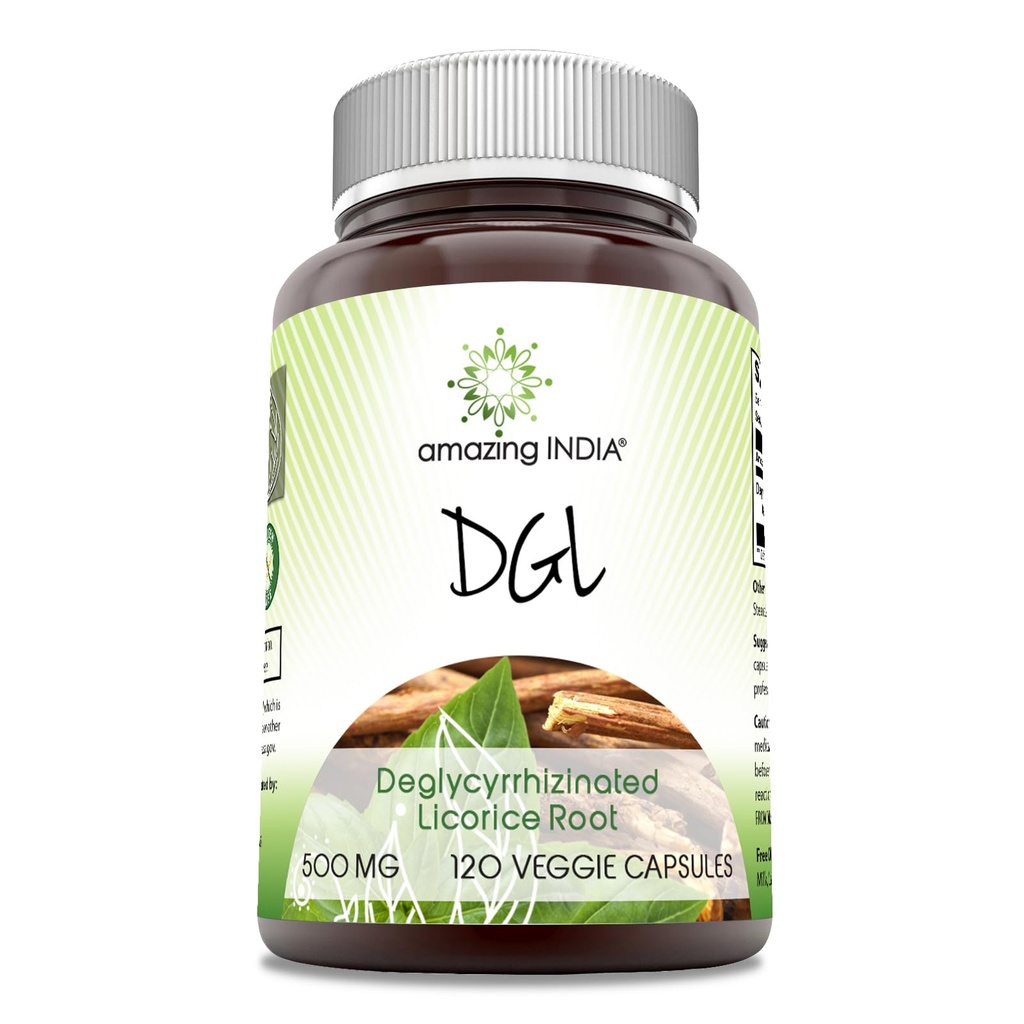 Amazing India DGL 500 mg 120 Veggie kapslite täiendus | Mitte- GMO | Gluteenivaba