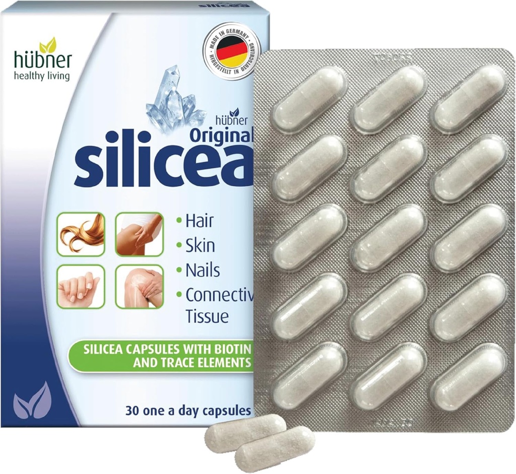 Hübner Original Silicea Gel Üks päevas juuste, naha, küünte ja sidekoe kapslid, puhas kolloidne silikageeli valem, ei lisandeid ega säilitusaineid, 30 serveerimist