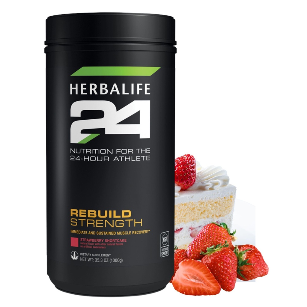 HERBALIFE24 Rebuild Tugevus: Maasika lühikoogi (1000 G), Toitumine 24-tunnise sportlase jaoks, Lean lihase taastamine, immuunsusfunktsiooni toetamine, looduslik maitse, kunstlik magustaja puudub