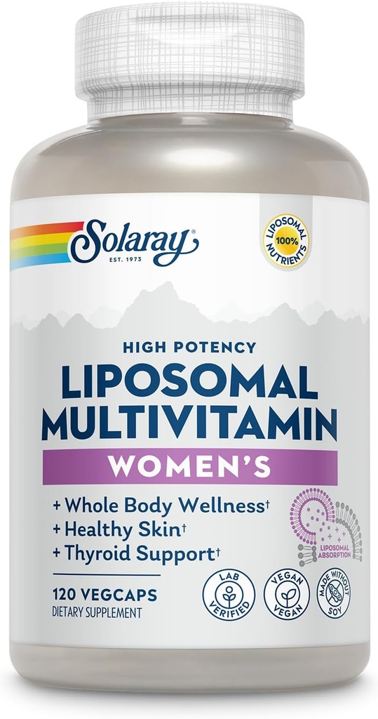SOLARAY Liposomaalne multivitamiin naistele, tõhustatud imendumine, kõrge potentsi w / raud, D-vitamiin, C-vitamiin, B12, biotiin, CoQ10, immuunsuse tugi, luude tervis, vegan, 60 serveerimist, 120 VegCaps