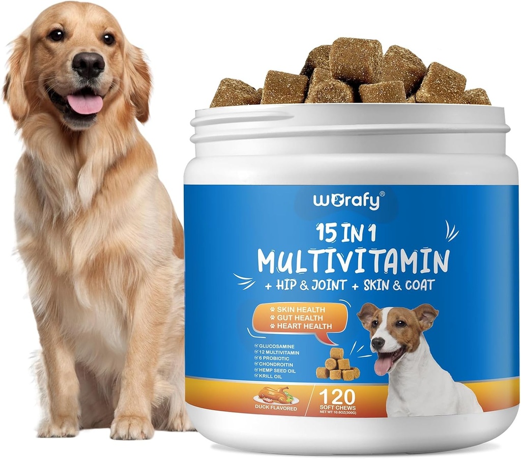 15-in-1 koera multivitamiinilisandid - koerte multivitamiini närimine - immuunsus, seedimine, liigeste ja südame tervise toetamine nahale, karvasüdamele, immuunsüsteemile - igas vanuses kõik tõud (120 loend)