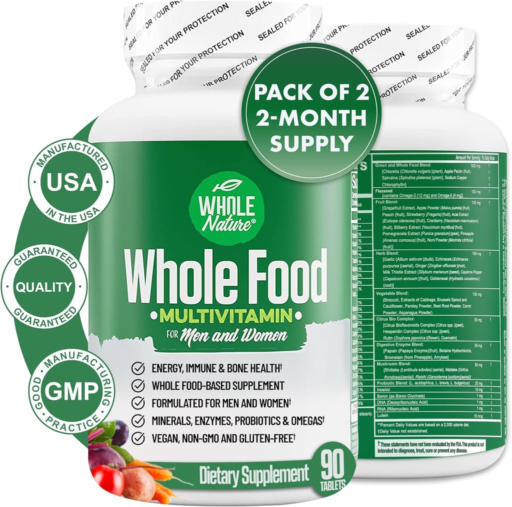 Terve toit Multivitamiin meestele ja naistele Täielik igapäevane supertoit Vitamiinid Plus mineraalid Seedeensüümid, probiootikumid ja omegas. Taimne multivitamiin, mitte GMO (2)