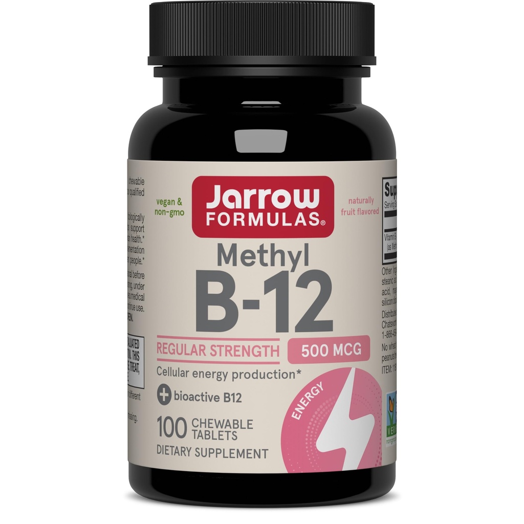 Jarrow Formulas® Metüül B-12 tabletid, 500 mg, toidulisand rakuenergia tootmiseks ja aju tervise toetamiseks, 100 kirsi maitse närimistabletti, 100 päeva pakkumine