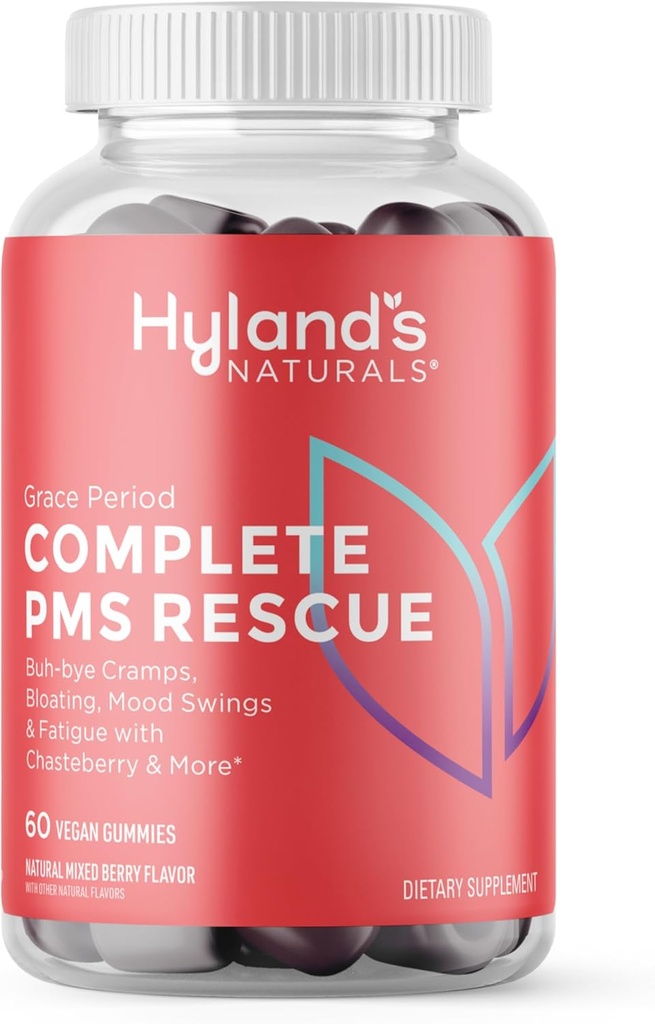 Hyland's Grace Period Complete PMS Rescue, 60 Vegan Gummies koos Chasteberry ja Dong Quai menstruaaltugi ja B6 ja B12 punaste vereliblede moodustumine