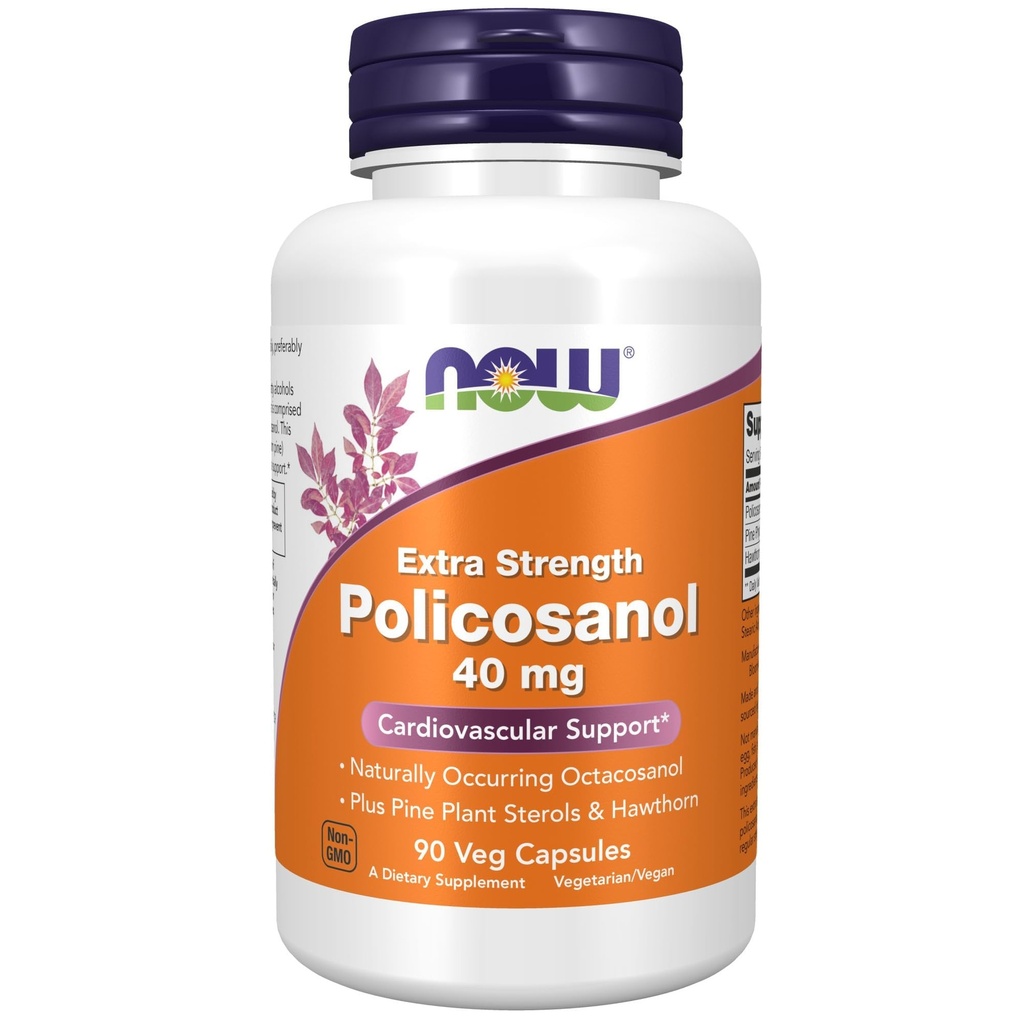 NOW Foods Supplements, Policosanol 40mg koos männitaime steroolid ja Hawthorn, ekstra tugevus, 90 Veg kapslid