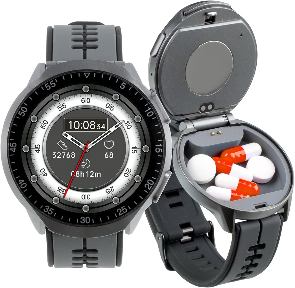 Smart Watch Pill Box, Fitness Smartwatch Bluetooth Call for Men, Water Resistant Pill Korraldaja hädaolukorras, Pill Case hädaolukorras, Väike pillikonteiner Vitamiin, kalaõli