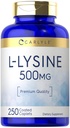 Carlyle L- lüsiin 500 mg | 250 Kapslid | Aminohappelisand | Taimetoitlane, mitte- GMO ja gluteenivaba