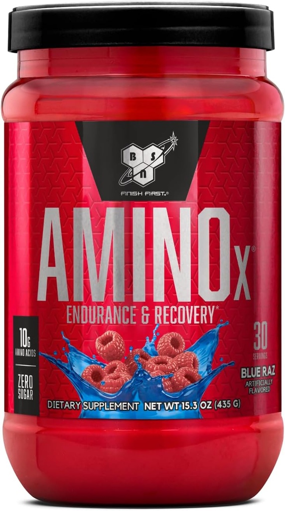 BSN Amino X lihaste taastamise ja vastupidavuse pulber BCAA-dega, 10 grammi aminohappeid, Keto sõbralik, kofeiinivaba, tugivastupidavus, null suhkur, sinine raz, 30 portsjonit (pakendamine võib varieeruda)