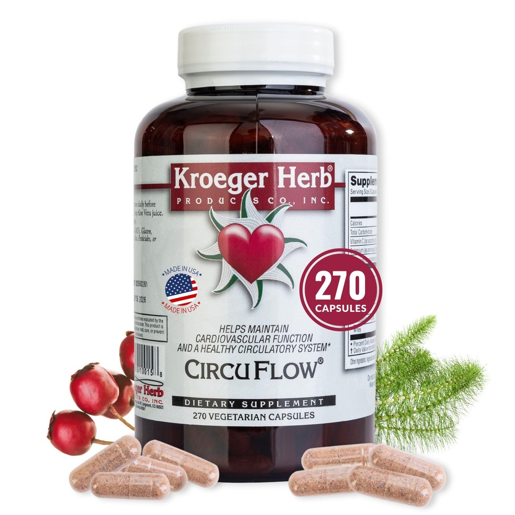 Kroegeri ürditooted, Circu Flow, Hawthorni täiendus südame toetamiseks, igapäevane ringluse täiendamine, soodustab südame-veresoonkonna funktsiooni Hawthorn Berry, Non-GMO, 270 kapslit, valmistatud USA-s