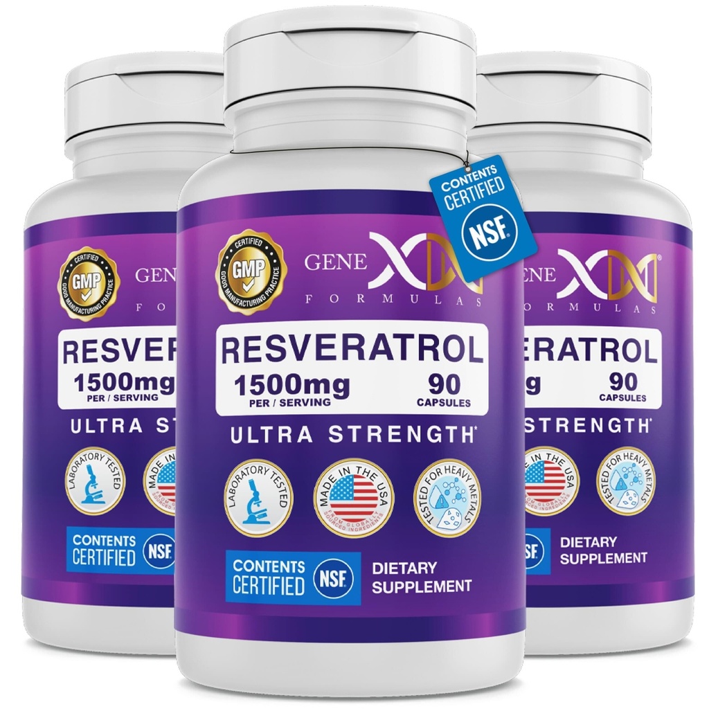 Genex Formulas 1500mg Resveratrool koos bioperiiniga imendumiseks (3 Pack) | Orgaanilised trans-resveratrooli kapslid Jaapani Knotweedist, antioksüdantide täiendus tervislikuks vananemiseks