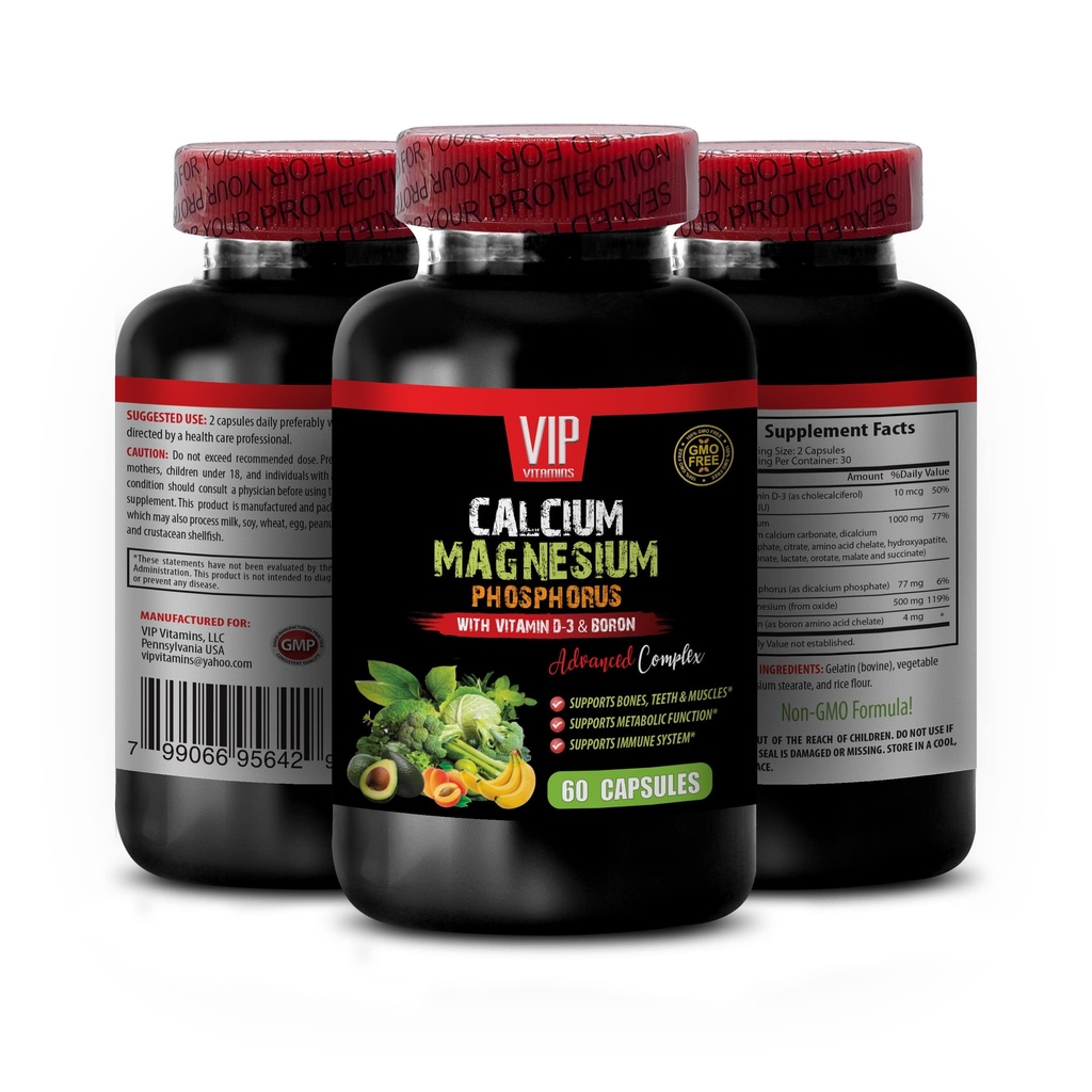 Kaltsiumilisand - Kaltsiummagneesiumfosfor D-3 vitamiiniga ja booriga - Naiste vitamiinid Immuunkaitse kaltsiumiga, kaltsiumilisandiga D-vitamiiniga, Kaltsium Magneesium Kaalium 1 Bot 60 kapslit