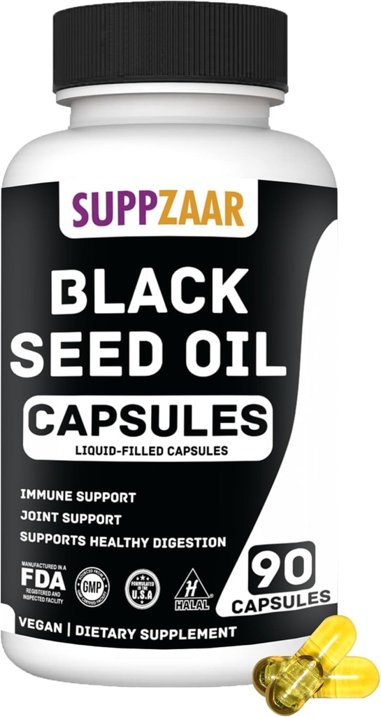 Vegan Black Seed Oil 1000mg. Külmpressitud must köömneseemneõli immuunsuse, struktuuri, naha ja seedimise jaoks Mitte-GMO, Gluteeni ja želatiini vaba - 45 serveerimist, 90 vedelat täidetud kapslit