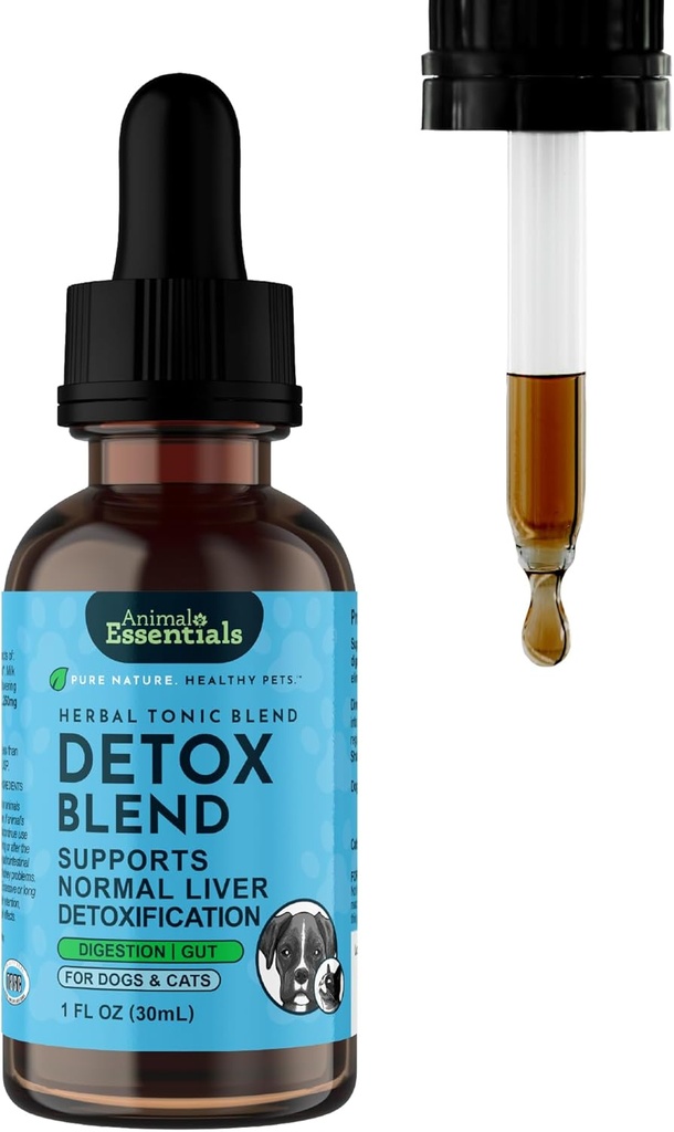 Animal Essentials Detox Blend - Maksatoetus koertele ja kassidele, Maksalisand, Taimne valem, Orgaanilised Inimese Hinne Maitsetaimed, Vet Soovitatav - 1 Fl Oz