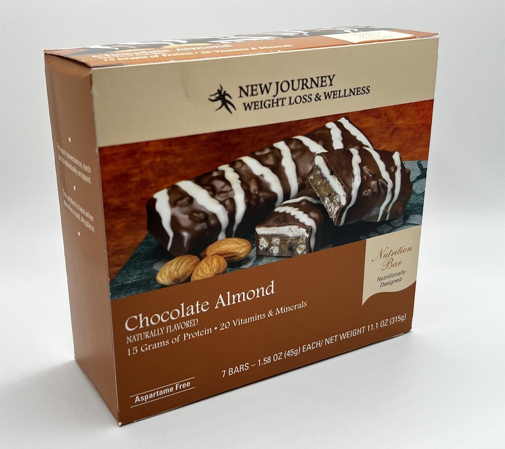 Chocolate Almond Bar - New Journey kaalulangus & Wellness - kõrge valgusisaldusega toitumisbaar (7 baari / kasti)