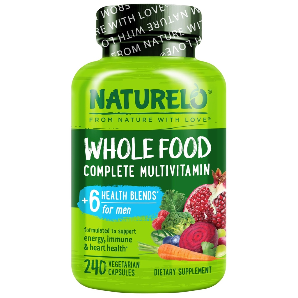 NATURELO Mens multivitamiinid - täistoidu multivitamiinid meestele vitamiinide, mineraalidega - 240 taimetoitlase kapslit energia, aju, südame, silmade tervise jaoks *