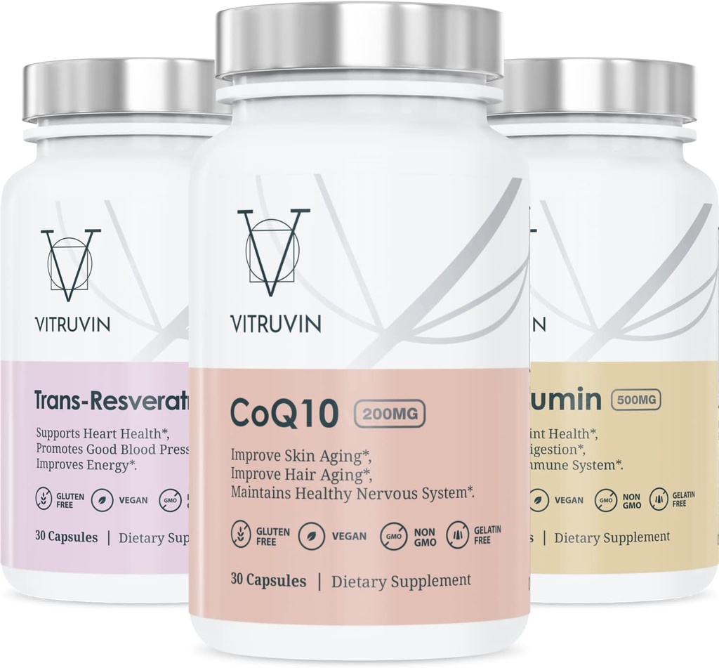 Vitruvin Beauty + Comfort Pack COQ10 200mg + Trans- Resveratrol 500mg + Curcumin 500mg, Vegan, Non-GMO, Gluteenivaba, želatiinivaba. Tervislik nahk, kuulmine, liigesed ja aju