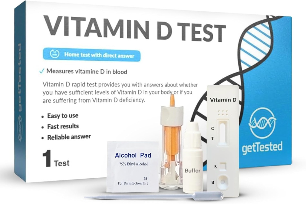Gettested D-vitamiini testkomplekt kodus - D-vitamiini puuduse enesetest - kiired, täpsed tulemused - lihtne kasutada - ei ole vaja laborit - sisaldab Lancet'i puhverkassett - sõrmeotsa veretest
