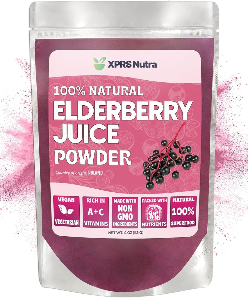 XPRS Nutra Elderberry Juice Powder - Elderberry Powder Organic Fruit Juice Mix - Powdered Elderberries Supplement Rich vitamiine A ja C (4 oz)