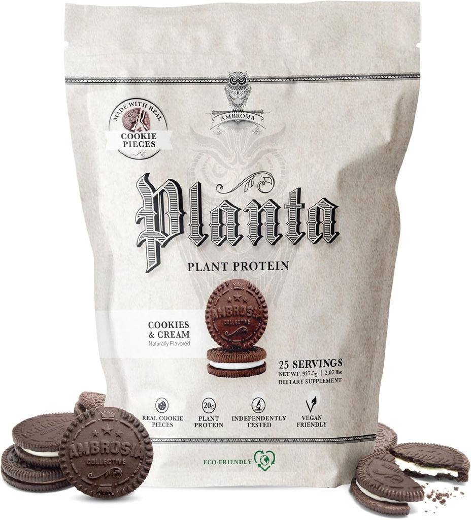Ambrosia Planta - Premium taimepõhine valk | Vegan & Keto Sõbralik | Gourmet maitsed, millel ei ole puhitus ega kõhtu | Gluteen & sojavaba | Lisatud suhkur | 25 serveerimist | Küpsised Koor