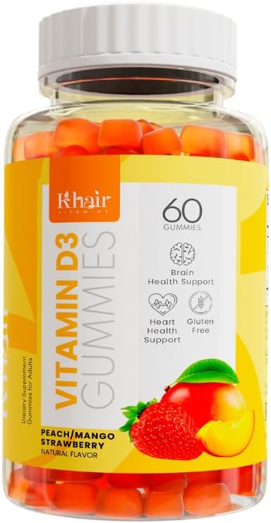 Khair Halal Vitamiin D3 Gummies Luude Ja Lihaste Toetus - Mitte-GMO, Gluteen & želatiin Vaba, Taimetoitlane, Halal-sertifitseeritud, Natural Mango, Virsik & Maasika Maitseained - 60 Gummies