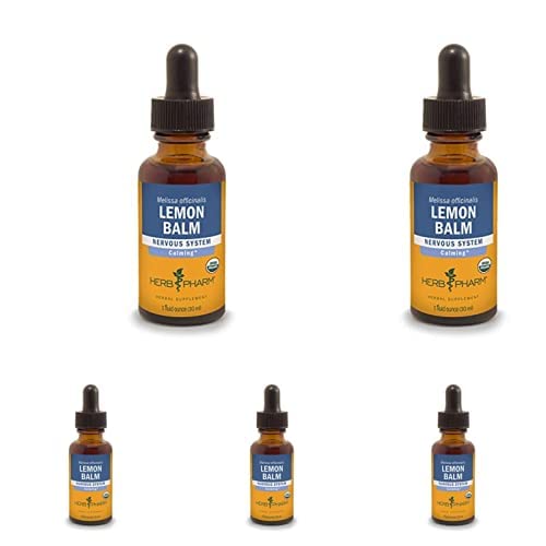 Herb Pharm Sertifitseeritud Orgaaniline Lemon Balm Vedel Ekstrakt Rahustamiseks Närvisüsteemi Toetus, Orgaaniline Cane Alkohol, 1 Ounce (Pakk 5)