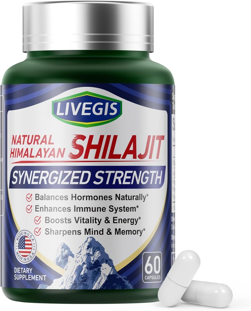 Himaalaja Shilajit kapslid Tasakaalu hormoonid, suurendada immuunsust, suurendada elujõudu ja mälu, kõrge potentsi täiendada erinevate koostisosadega, Mitte-GMO Natural & Organic - 60 loeb
