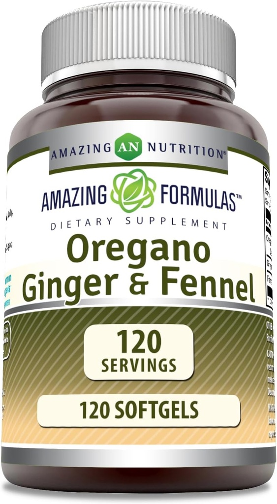 Amazing Formulas Oregano Oil ingveri ja apteegitillilisandiga | 120 Softgels | Non-GMO | Gluteenivaba | Valmistatud USA-s