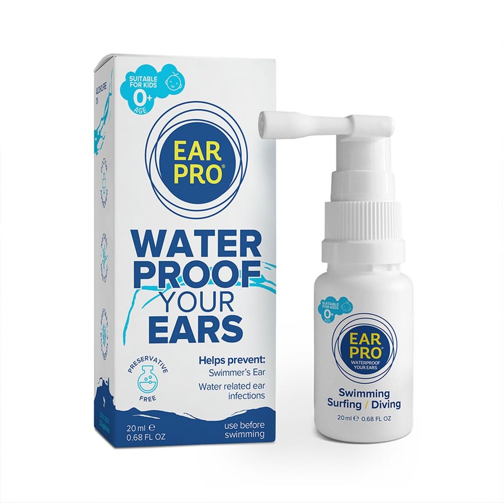 EarPro Natural Swimmer Ear spray lastele ja täiskasvanutele (20 ml) - Blokeerige vesi enne ujumist, surfamist või sukeldumist - asendage kõrvatropid - ohutu ja lihtne kaitse lõksus vee eest - 1 pakend, kuni 200 pihustit