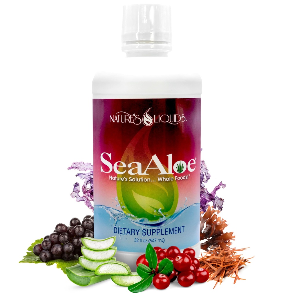 Looduse vedelikud - SeaAloe Vedel Terve toit, (32 Oz) Vedelad multivitamiinid ja mineraalsed toidulisandid, Aloe Vera, mereköögiviljad, Pau D' Arco, Seedimiseks, Immuunsüsteemi tugi ja kilpnäärme funktsioon - 1 pudel