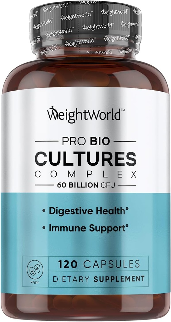 WeightWorldi biokultuuride kompleks - probiootikum naistele ja meestele - kolmanda osapoole labor testitud - 120 vegankapslit (2 kuud tarnimine) - 60 miljardit CFU koos 20 probiootilise tüvega - vegan, mitte-GMO ja gluteenivaba