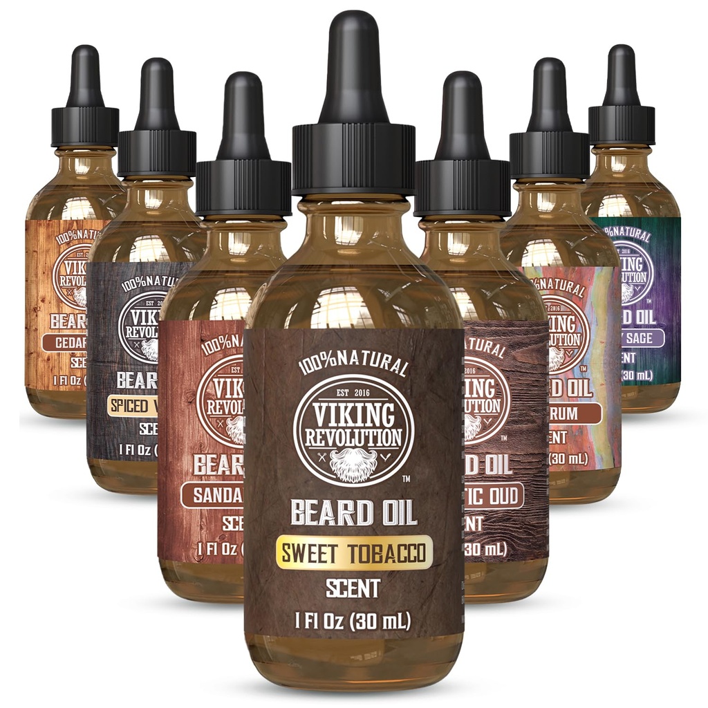 Viking Revolution Sweet Tobacco Beard Oil for Men - Natural Mens Beard Oil with Argan Oil and Jojoba Oil - Beard Softener, Tugevdused ja niisutab - Beard Conditioner for Men (Magus tubakas,1Pack)