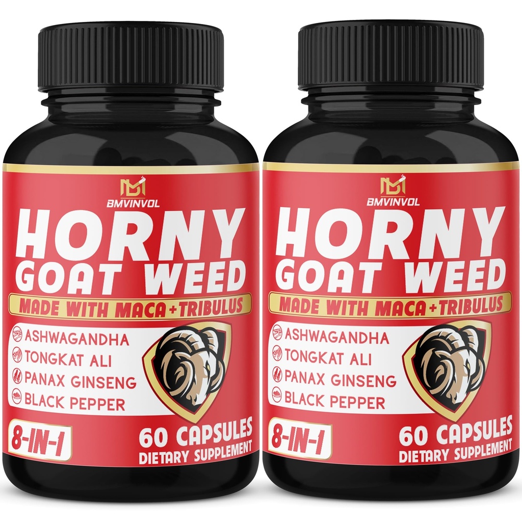 BMVINVOL (2 pakendit) Horny Kitse umbrohu kapslid Maca, Tribulus, ženšenn. Ashwagandha,Tongkat Ali - 8-in-1 energiataseme toetamiseks