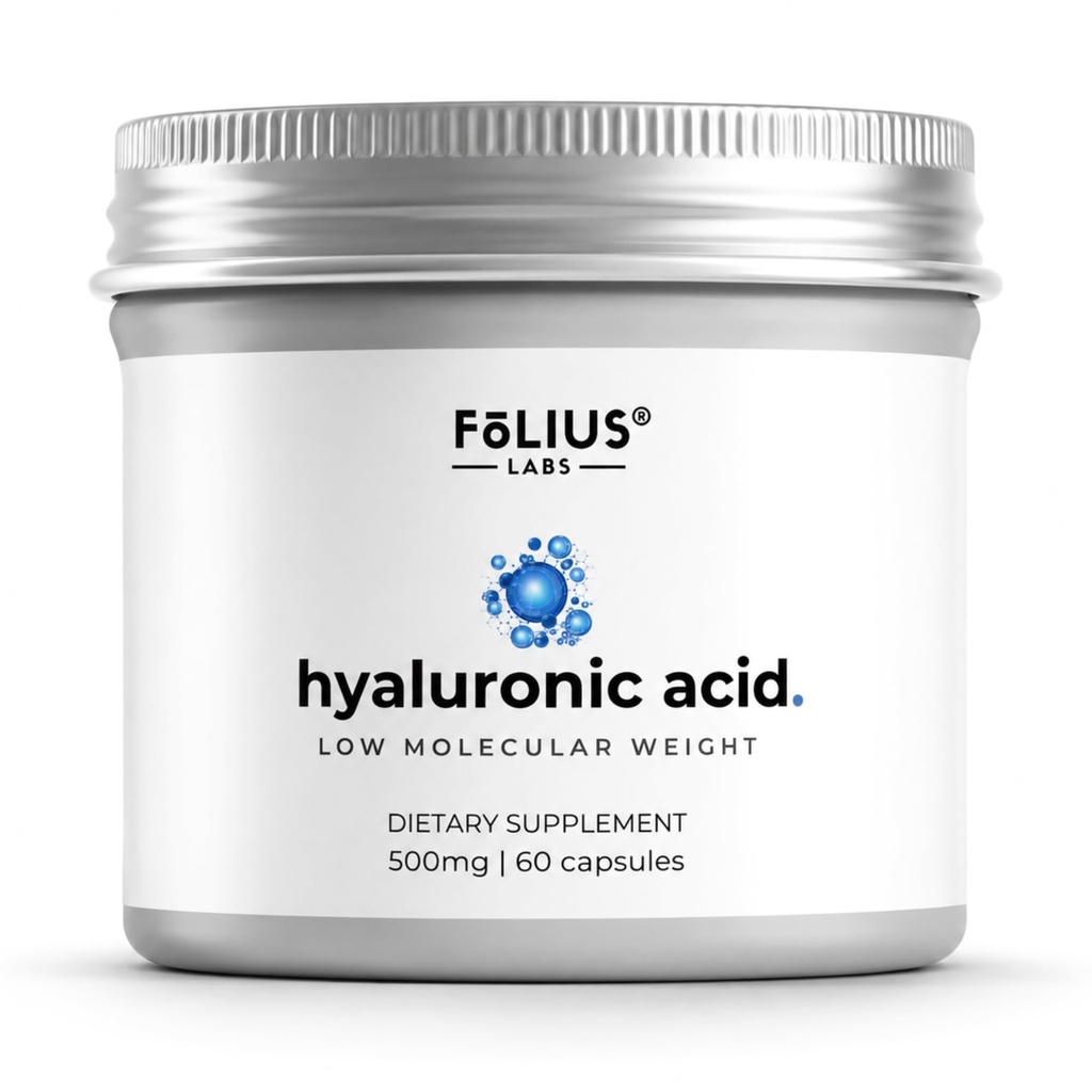 Ultra Kõrge puhtus Hüaluroonhappe kapslid 500mg - 95% naatriumhüaluronaat - Väga puhastatud ja biosaadav - Madal molekulmass - Mitte-GMO fermenteeritud - 60 kapslit