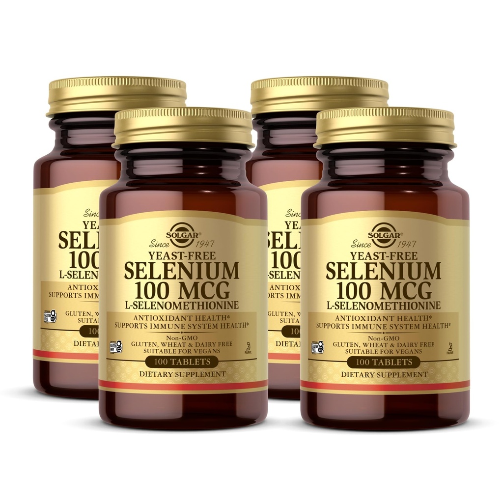 Solgar Pärmivaba Selenium 100 mcg - 100 tabletti, pakend 4 - toetab antioksüdante ja immuunsüsteemi tervist - mitte-GMO, gluteenivaba, piimavaba, Kosher - 400 kokku