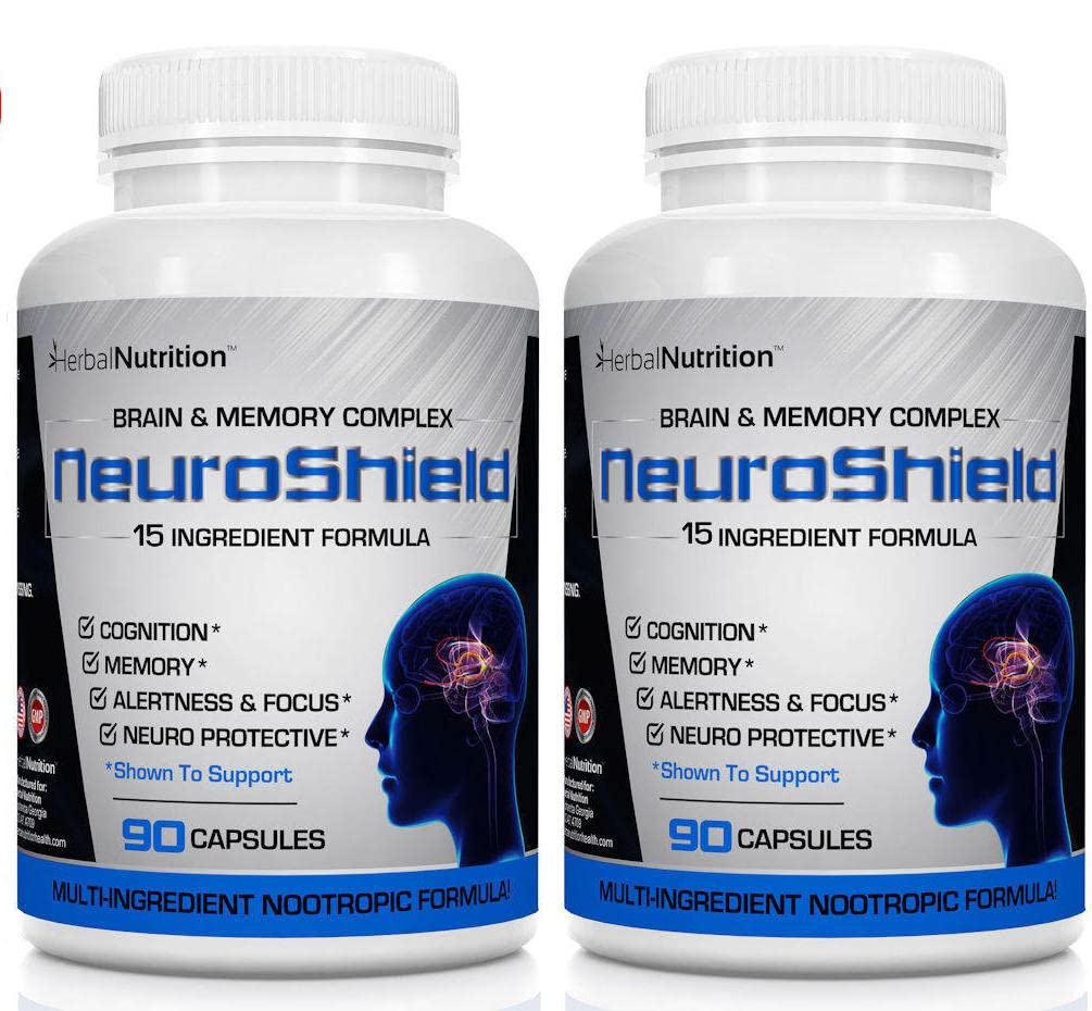 NeuroShield, Aju Täiendus Nootroopne Aju Suurendaja ja Mälu Täiendus, Sisaldab Huperzine A, Ginko Biloba, Bacopa Plus Antioksüdandid Aju Tervis, Multi-koostisosad, 2 pudelit, 180 kapslit