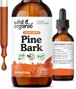 Wild & Organic Pine Bark Extract Tincture - Antioxidant Support - Pinus Pinaster Supplements - French Maritime Bark Liquid Drops - 2-Month Supply - Vegan, Alcohol & Sugar-Free - 2 fl oz