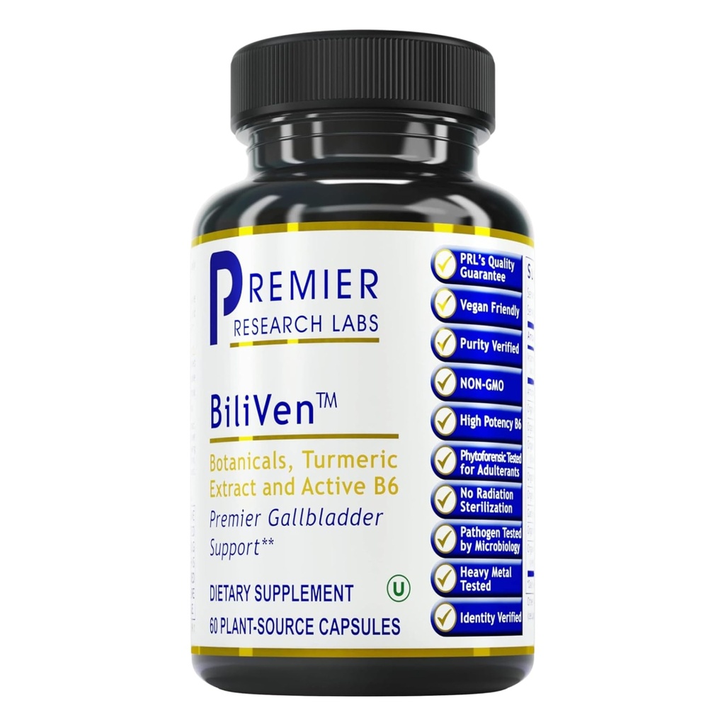 Premier Research Labs BiliVen - Allbladder & Maks Cleanse Supplement, sapipõie tugipillid artišokiekstraktiga, piimaohakas, vitamiin B6, peedi juur, kurkum, kurkumiin- 60 taimekapslit