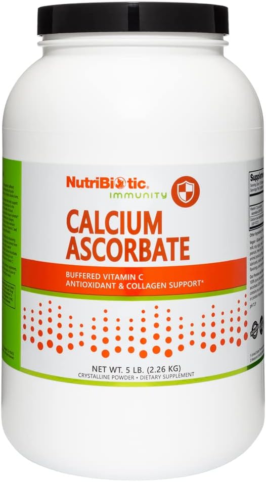 NutriBiotic - Kaltsiumaskorbaat C-vitamiini pulber, 5 Lb | Kaltsiumiga puhverdatud oluline antioksüdant ja kollageeni lisand | Mittehappeline ja lihtsam seedimisel kui askorbiinhape | Gluteen & GMO-vaba