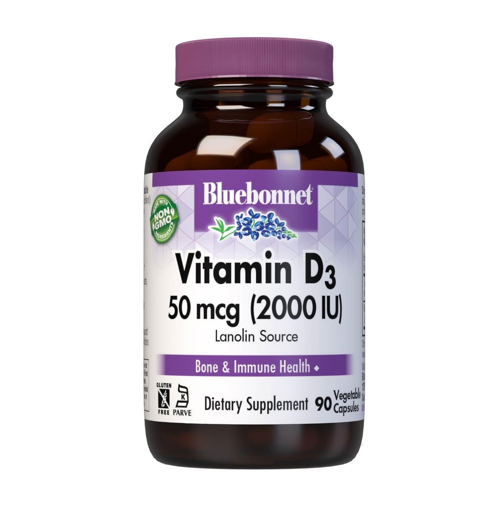 BlueBonnet Vitamiin D3 2000 RÜ köögiviljakapslid, 90 loend