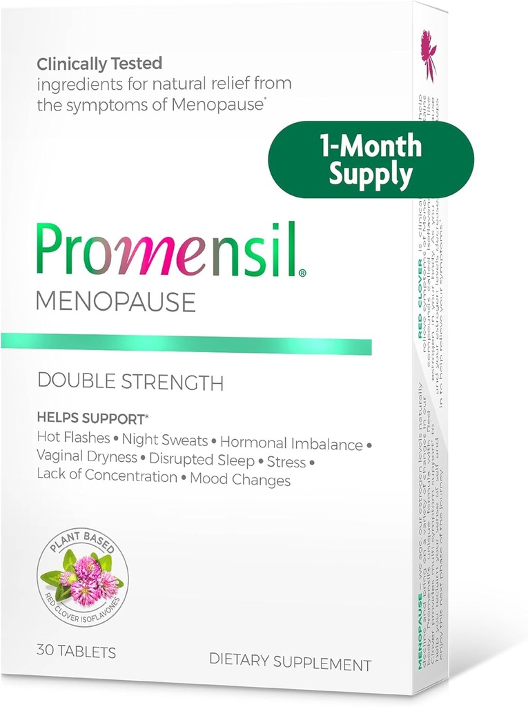 Promensil Menopaus Kahekordne tugevus - Menopausi lisandid naistele, punane ristik isoflavoonid, aitab toetada kuuma vilgub, öine higi, rahutus - 30 loend