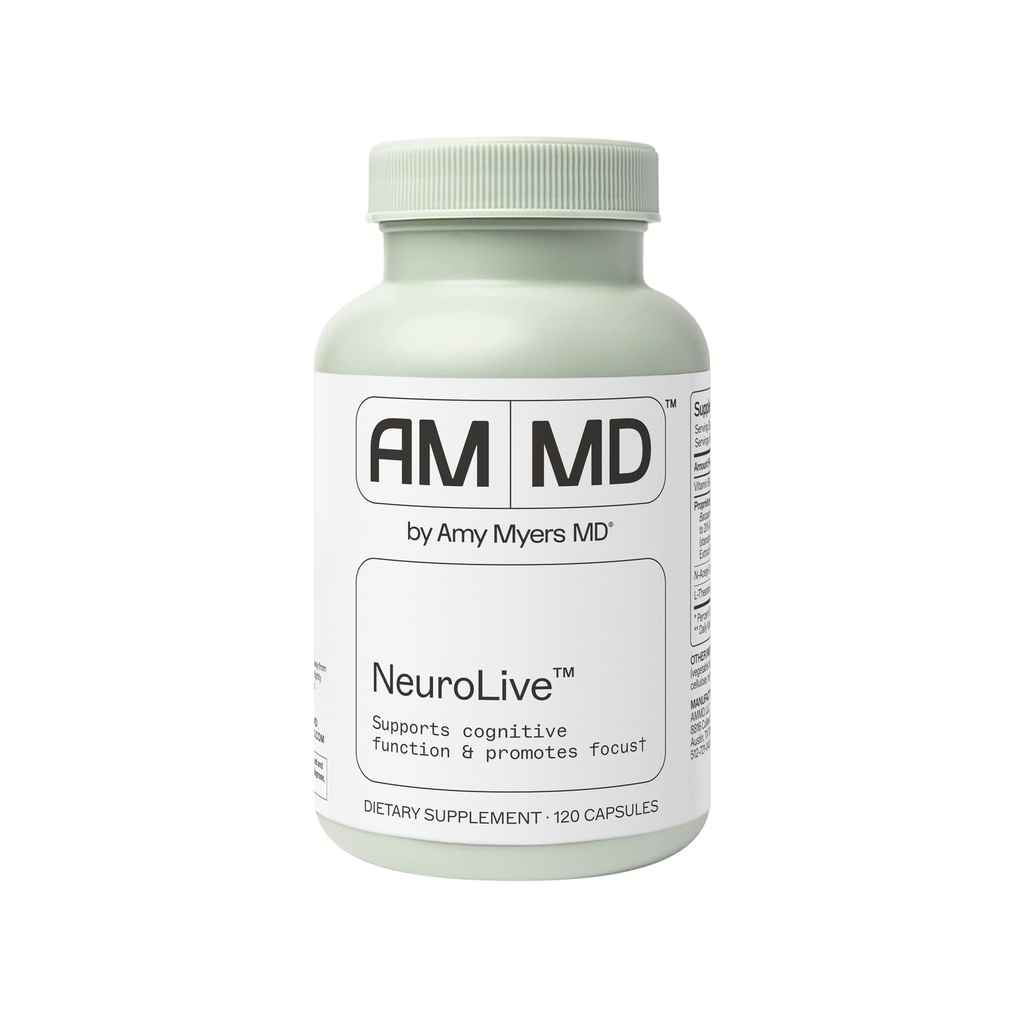 Amy Myers MD NeuroLive - aju tervise täiendus kognitiivse funktsiooni ja fookuse toetamiseks - B-vitamiiniga - gluteenivaba, mitte-piimane ja mitte-soja - 120 kapslit (60 serveerimist)
