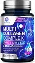 Multi kollageenpeptiidide lisand juustele, küüntele, nahale - tüüp I, II, III, V, X, kollageeni pulber pillid - rohutoit, hüdrolüüsitud luu ja ühine tugi naistele ja meestele, mitte-GMO - 60 kapslit